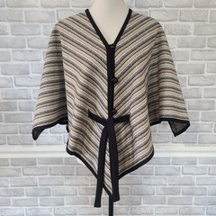 Vintage 60s 70s Butte Knit Striped Poncho Striped Retro Free Size Lagenlook