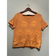 Liz Claiborne Lizsport Vintage 90s Yellow Woven Knit Floral Sun Crop Sweater M