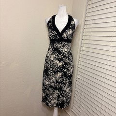 Vtg 90s indie La Belle Sz M black white floral paisley halter sundress