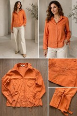 Vintage BiBA Women’s Terracotta Cotton Embroidered Blouse Long Sleeve Size XL