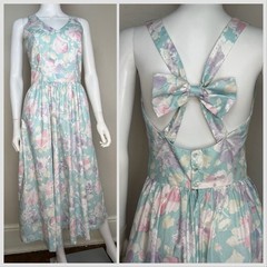 Vintage 1980s Pastel Floral Midi Dress 80s Lanz Originals Size Small Sundress