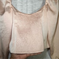 Wilfred Aritzia Satin Blush Women’s Romantic Smocked Blouse Size L