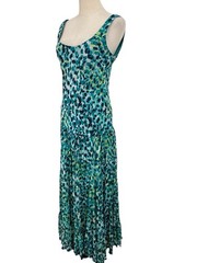 Vtg 90s Y2K Kasper Teal Chiffon Abstract Maxi Dress Drop Waist Tired Skirt Sz 8