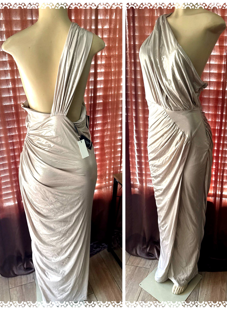 JLUXLABEL GOLD SHIMMER Grecian-Inspired One Shoulder Draped NWTS SZ XL ma