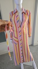 VTG 60s 70s Dynasty Psychedelic Mod Maxi Striped House Dress Robe Beach Coverup
