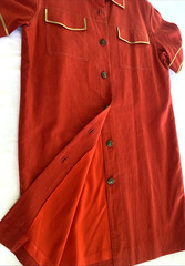 David Warren_Saks Fifth Avenue_Vintage Red Shirt Dress Gold Metallic Trim, Sz 16