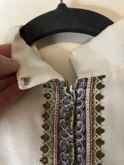 1970s VTG Alfred Shaheen Cheongsam Maxi Dress White Pink Flowers Size 16 W/belt