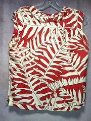 VTG RHODA LEE Red/White/Black Sleeveless Back-Buttons 60s ACETATE SHELL/TOP SZ34