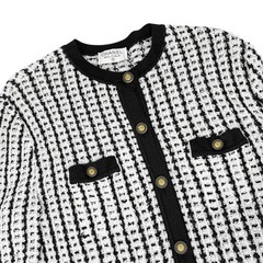 CHANEL Vintage 97P CC Logo Button Tweed Cardigan Sweater Top Black White