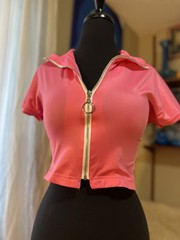 Vintage 1990’s Y2K Dollhouse Pink Zip Up Crop Top Small USA Made Stretchy