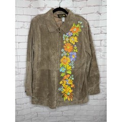 Bob Mackie Wearable Art Embroidered Leather Jacket Size Lg Boho Floral Statement