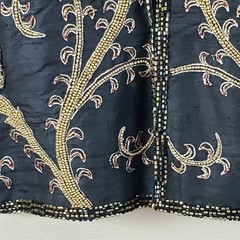 Vintage Starlight Evening Jacket XXL Black Silk Gold Beading Embroidery Handmade
