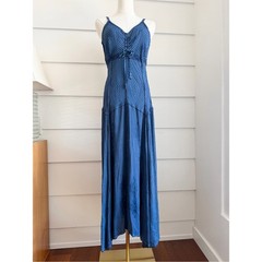 Vintage Y2K Maxi Dress Indigo Blue Fairy Made in India size L