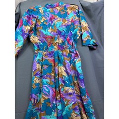 VTG Caliche 80s Abstract Floral Midi Dress Teal Purple Button Front Women 16P