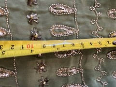 ANT 1920S EXQUISITE BEADED PANELS/BEAD CLUSTERS ON GREEN SILK + SEQUINS