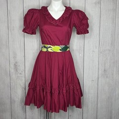 Vintage Malco Modes Raspberry Square Dance Prairie Dress Puff Sleeve Size 10