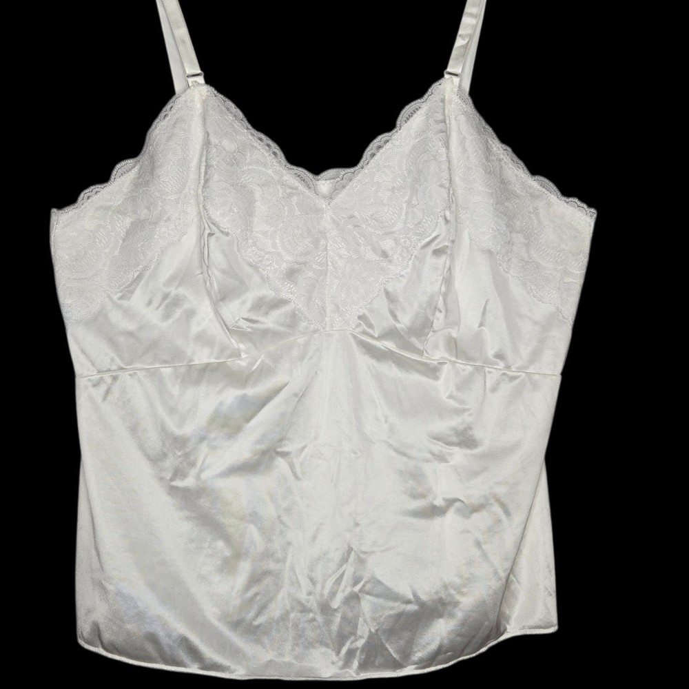 VTG Dixie Belle White Lace Camisole Tank Top 44 3X Nylon Satin Lingerie