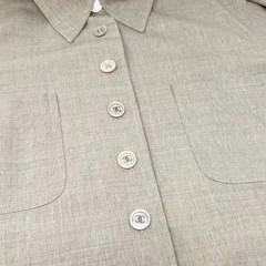 CHANEL Vintage CC Logo Button Up Shirt Blouse Top Beige Front Pocket Wool
