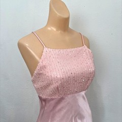 Be Smart Y2K Pink Satin Empire Maxi Dress Size 6 Vintage 90s Fairy Prom Hoco