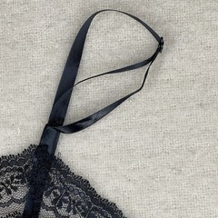 Blair Black Satin Lace Full Slip Boudoir Chemise Pin-up Witchy Lingerie 80s Lrg