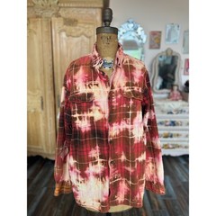 Vintage Butterfly Patch Bleached Flannel Shirt Upcycled Cotton Size Large