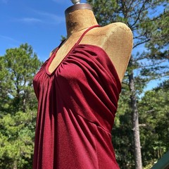 Vintage 70s Rusty Red Draped Gathered Grecian Empire Waist Flowy Maxi Dress S
