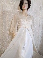 VTG Intime DBL Chiffon Lace Peignoir Robe Lingerie Satin Nightgown Blended Set M