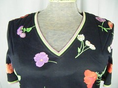 LEONARD PARIS Vtg 70s Black Green Lilac Floral Top & Skirt-Bust 34/Waist 26/XS