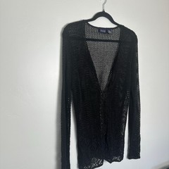 Hillard & Hanson Size L Vtg Women’s Crochet Cardigan Black Ramie/Rayon Blend