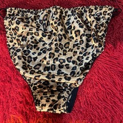 Vintage 90s Leopard Silky Glossy Satin String Bikini Panties Plus 1X