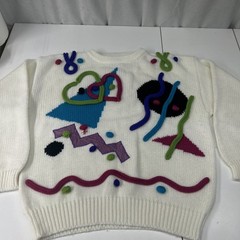 Vintage 80’s Gitano Abstract Geometric Colorful Knit Sweater Size L Acrylic