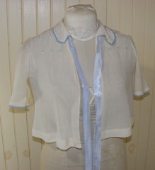 1930S CREPE BED JACKET VINTAGE LINGERIE SLEEPWEARPALE BLUE TRIM SATIN RIBBON SM