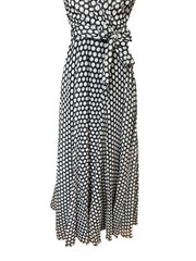 Vintage Lilli Diamond Maxi Dress Black White Polka Dot Classic Belted 26” Sz 6