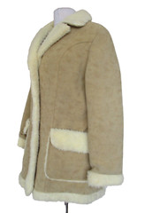 Vintage 70s Sherpa Coat Jacket M/L Women Tan Faux Suede Faux Sheepskin