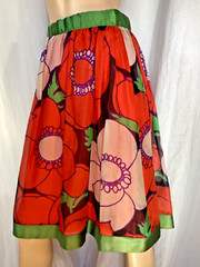 Vintage silk Skirt pop art 70s floral Red green Holiday sheer Mod psychedelic M