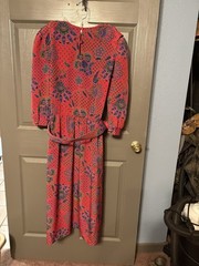 Lady Carole of New York Dress Suit Red Paisley Belted Vintage Purple Green