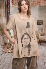 Blue Velvet vintage Style Anthropologie Distressed boho t-shirt Tunic Top Xl Nw