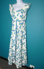 Vtg 70s Alfred Shaheen Textured Cotton Maxi Dress Flower Power Hawaii Sz S