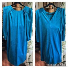 VTG 70s 80s JM II Womens M 12 Teal Velour Dress Long Sleeve Cocktail Glam