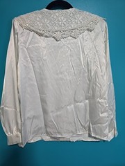 Vtg 80s Sz 10 Impressions Blouse Lace Collar Ivory Satin Romantic Shoulder Pads