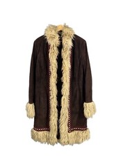 Topshop Penny Lane Coat Brown Leather 70s Retro Festival Hippie Boho Sz 14 (UK)