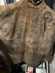 Vintage The African Star Long Leather Coat, 1590 Topography Maps Beautiful!