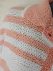 Vintage Hollywood & Vine Peach & White Striped Sweater Cardigan with Collar MED