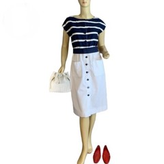 VINTAGE 1980’S ADDE II BLUE & WHITE COTTON TWILL SHEATH DRESS & BELT SIZE 10