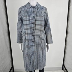Vintage 1960s Unbranded Women’s Single-breasted Blue Check Plaid Car Coat (M/L)