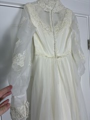 VTG ILGWU Victorian Wedding Dress Gown Sweetheart Neck with Train/Veil 8 Ivory