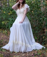 VTG Gunne Sax Jessica Ivory Gown Prairie Corset Style Tie DRESS Sz 9 not perfect