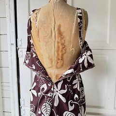 Vtg 1950s Alfred Shaheen Hawaiian Sarong Dress Brown Tahiti Print Medium 50s
