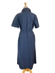 Vintage Nancy Frock House Dress Navy Blue Floral Lace Trim Cottage Rockabilly