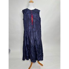 Antique 1920s 30s Navy Blue Silk Dress Pleated Study Scraps Pattern XL 46 Bust